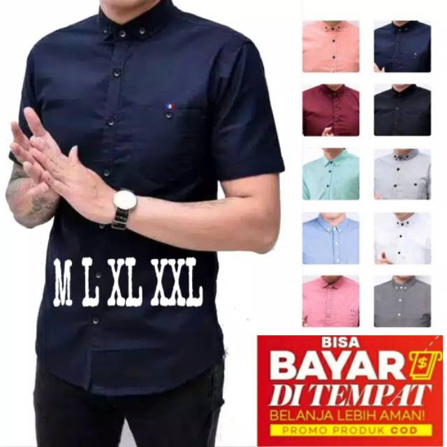 ALJOSA kemeja pria lengan PANJANG NAVY polos distro baju cowok dongker 6296