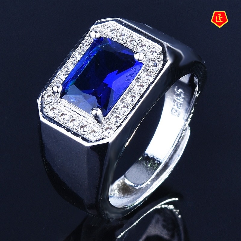 [Ready Stock]Domineering Men's Inlaid Sapphire Ring