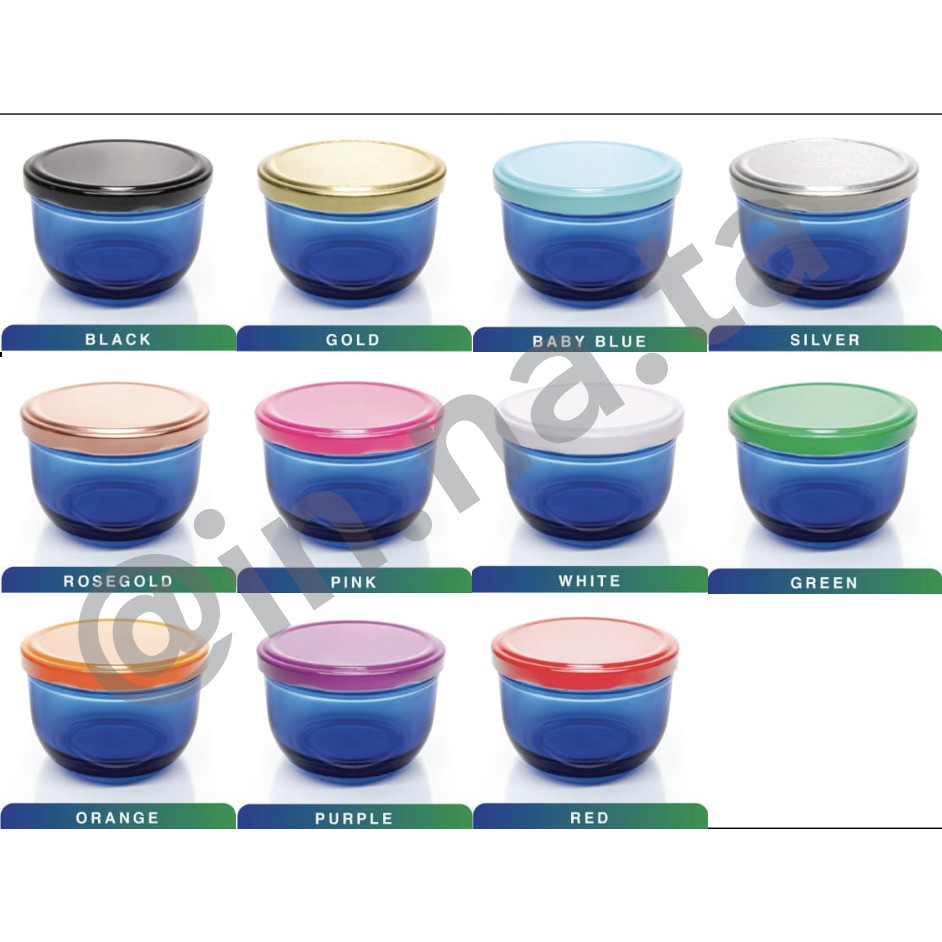 ReGlass 125 ml Cobalt blue Jar Cream Pot + Tutup Seng, Toples Jar Biru, Tempat Penyimpanan Kosmetik, Lilin