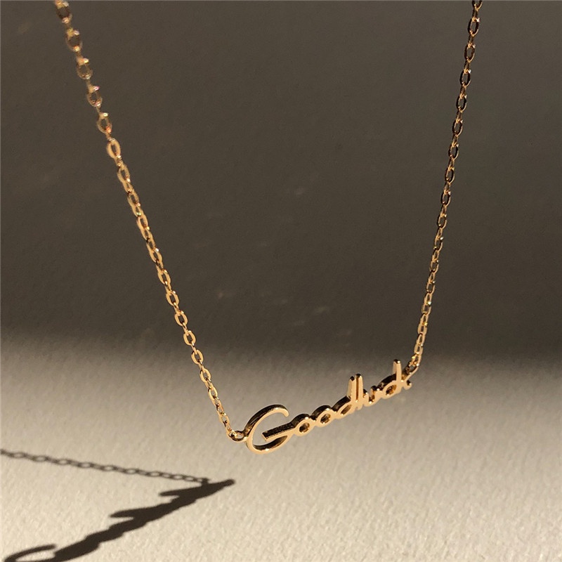 Kalung Liontin Tulisan Goodluck Gaya Korea Untuk Wanita