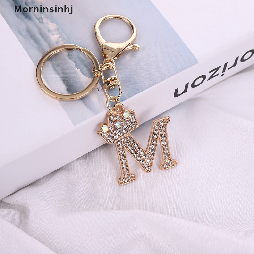 Mornin 26huruf Kristal Berlian Imitasi Mahkota Gantungan Kunci Charm Gold Key Ring Wanita Tas Ornamen Tempat Kunci Mobil Accessoreis id