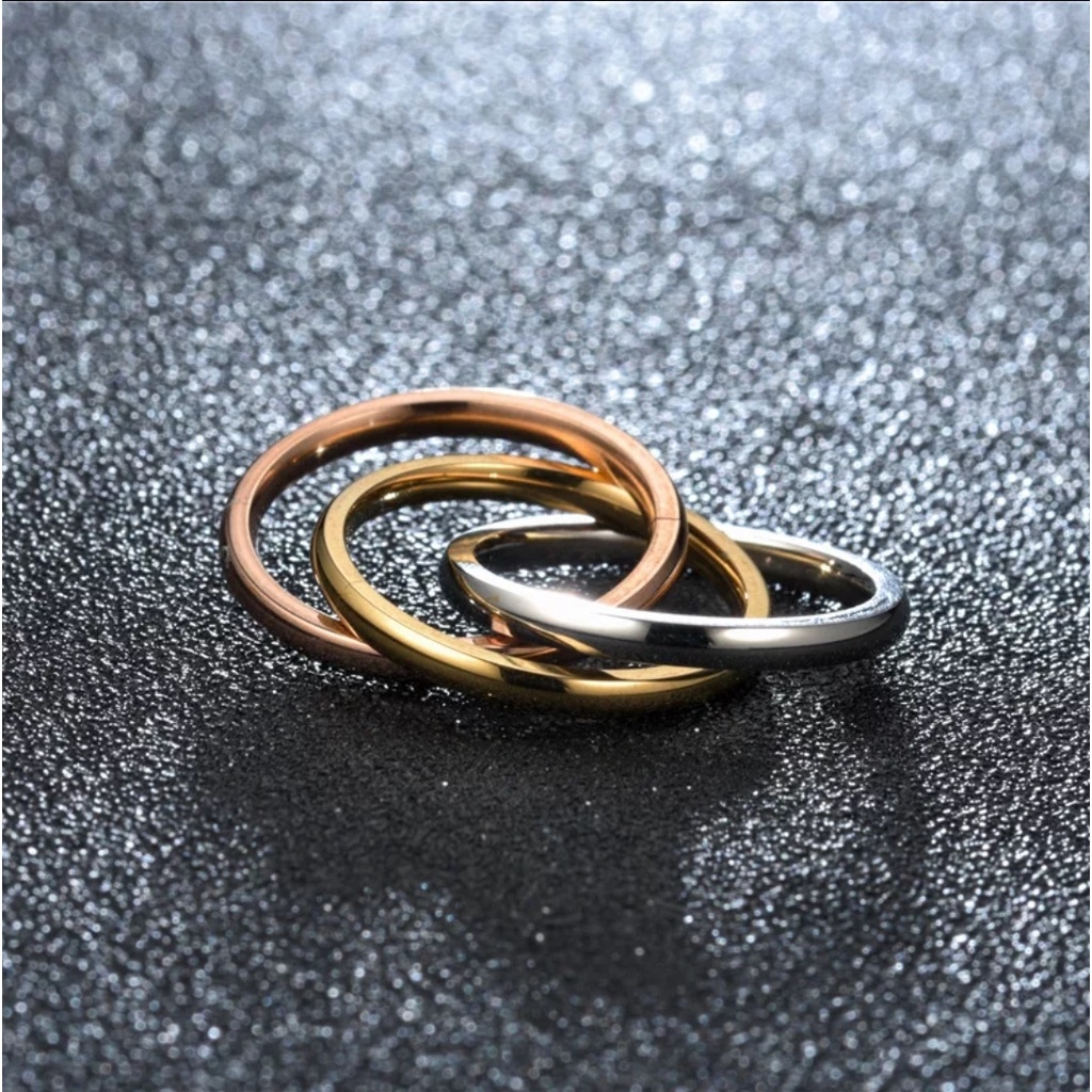 Cincin Titanium Model 3 Rings Kombinasi Warna Saling Bertautan