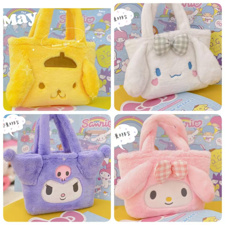 Tas Tote Bag Melody Kuromi Cinnamoroll Bahan Plush