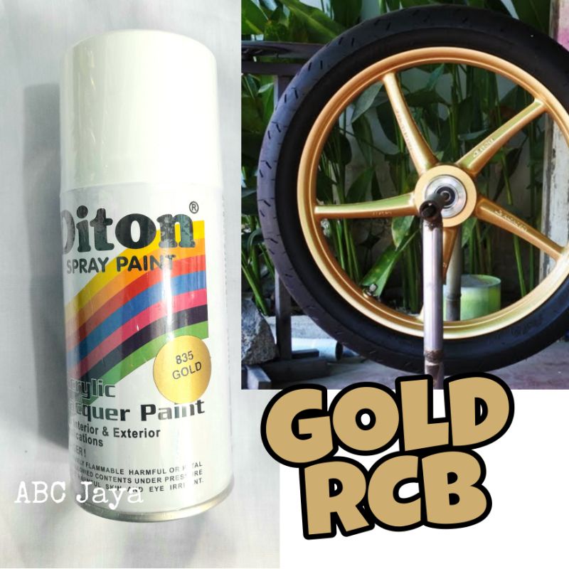 Pilok Pylox Cat Semprot Diton 835 Gold Emas RCB Mengkilap Velg Mobil Sepeda Motor Aerosol 300cc