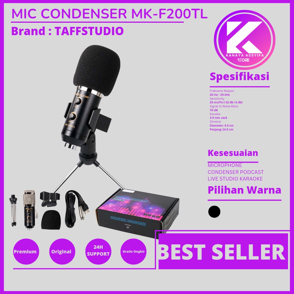 TaffSTUDIO Karaoke Condenser Microphone 3.5mm with Stand - MK-F200TL