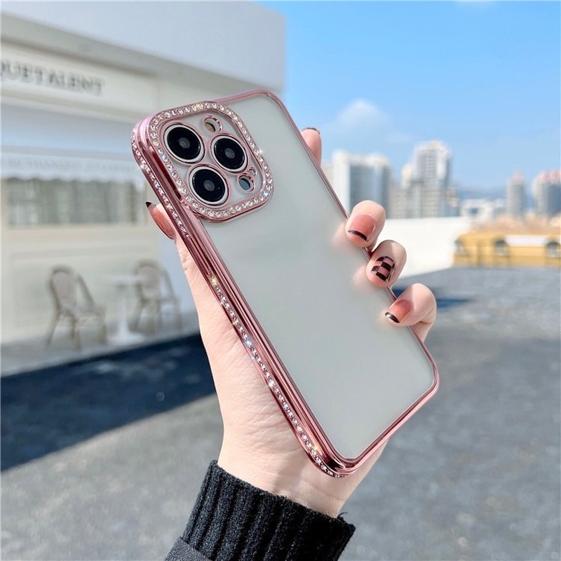 Soft Case Electroplated Shockproof Aksen Glitter Berlian Imitasi Untuk IPhone 12 13 Pro Max