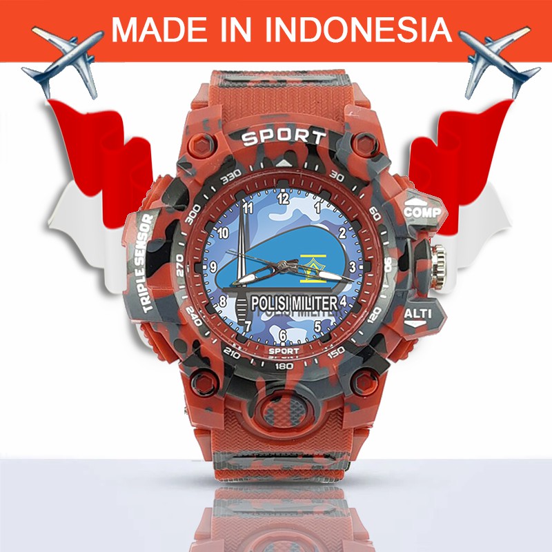 {Istimewa} Jam Tangan POLISI MILITER INDONESIA -Merah Army Water Resistant