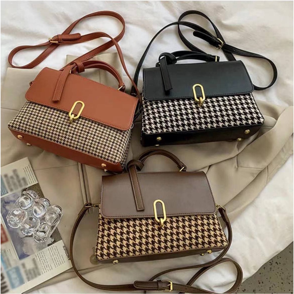 BJ15068 - BLACK/BROWN/COFFEE - TAS SLEMPANG MOTIF KOTAK WANITA FASHION IMPORT MODIS ELEGAN TERMURAH TERLARIS TERBARU BAGSTORE JAKARTA TAS BATAM EL5068 KPC9075 GT1962