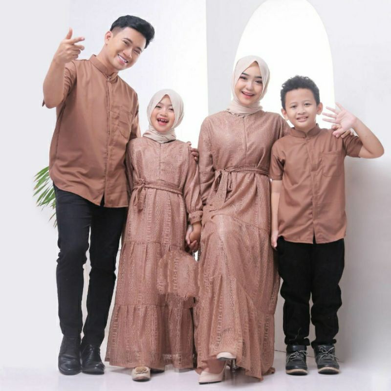 gamis brokat jumbo polos simpel couple keluarga