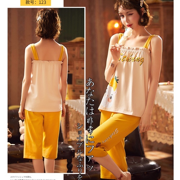 RULIF Set tanktop celana 3/4 / Piyama tanktop wanita / baju tidur tanktop 3/4 / Set tanktop sexy import