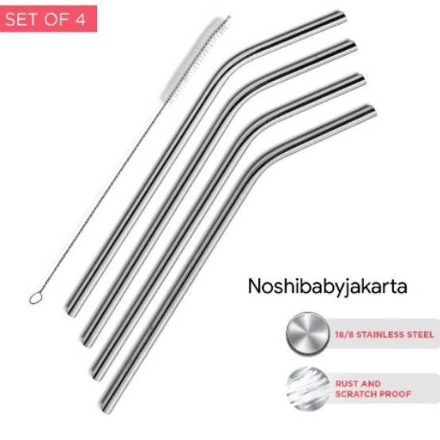 Sedotan / straw stainless isi 4 bh &amp; 1 brush