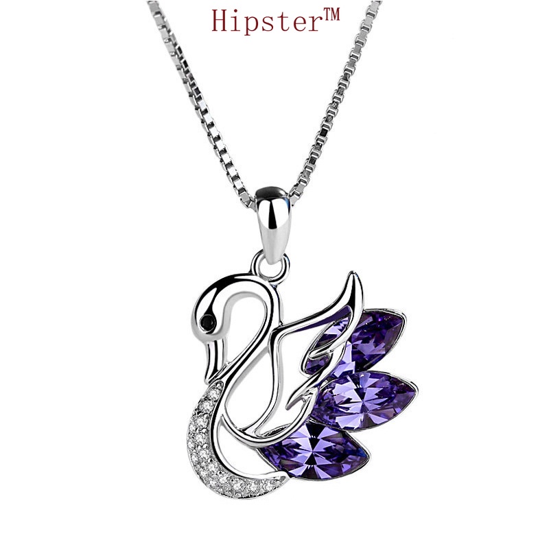 Hot Sale Fashion and Fully-Jewelled Swan Simple Colored Gems Series Pendant Necklace