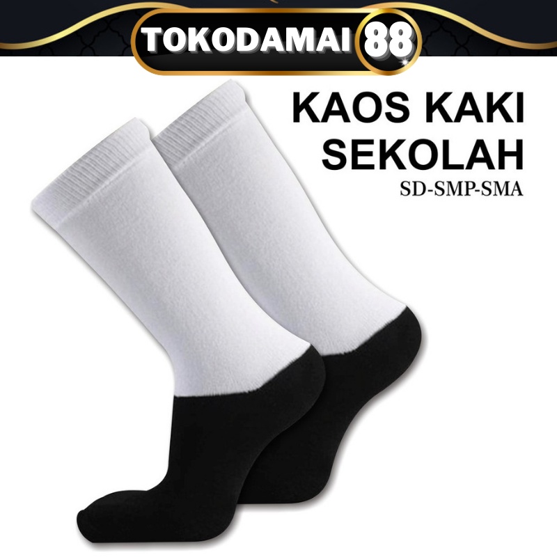 Kaos kaki Sekolah SD SMP SMA Socks Back To School Spandex Hitam Putih Polos