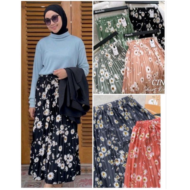 ROK MOTIF BUNGA DAILY ROK PLISKET DAISY JERSEY HYGET