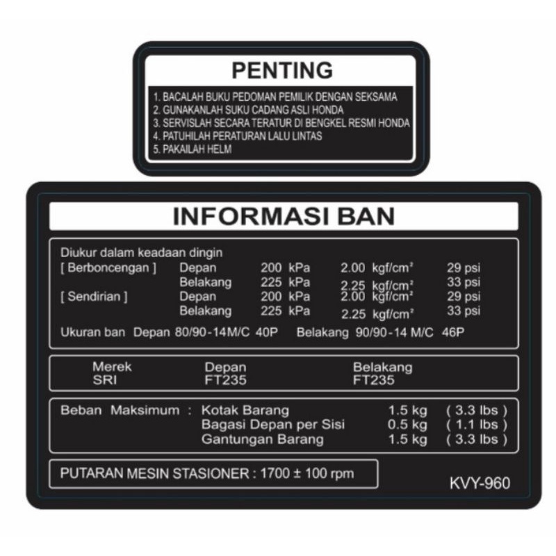 PENTING INFORMASI BAN HONDA BEAT SCOOPY KVY-960