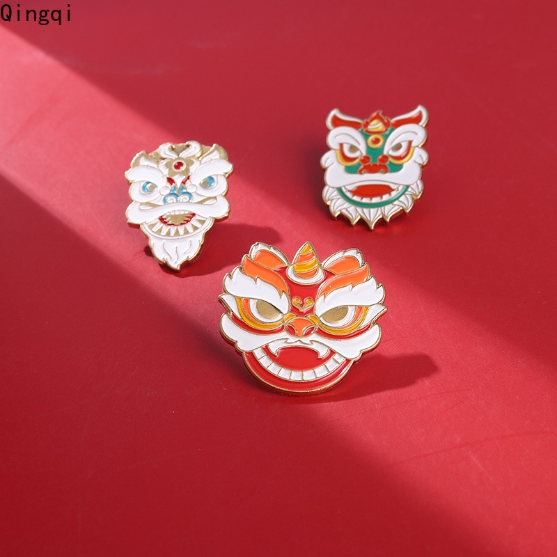 Bros Pin Enamel Desain Kartun Singa Menari Tradisional China Untuk Hadiah