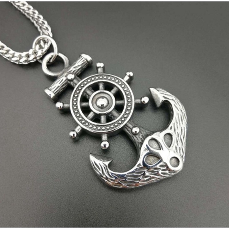 SEUSUK  Kalung Rantai Liontin Jangkar Bahan Stainless Steel Gaya Punk Hip Hop untuk Pria / Wanita