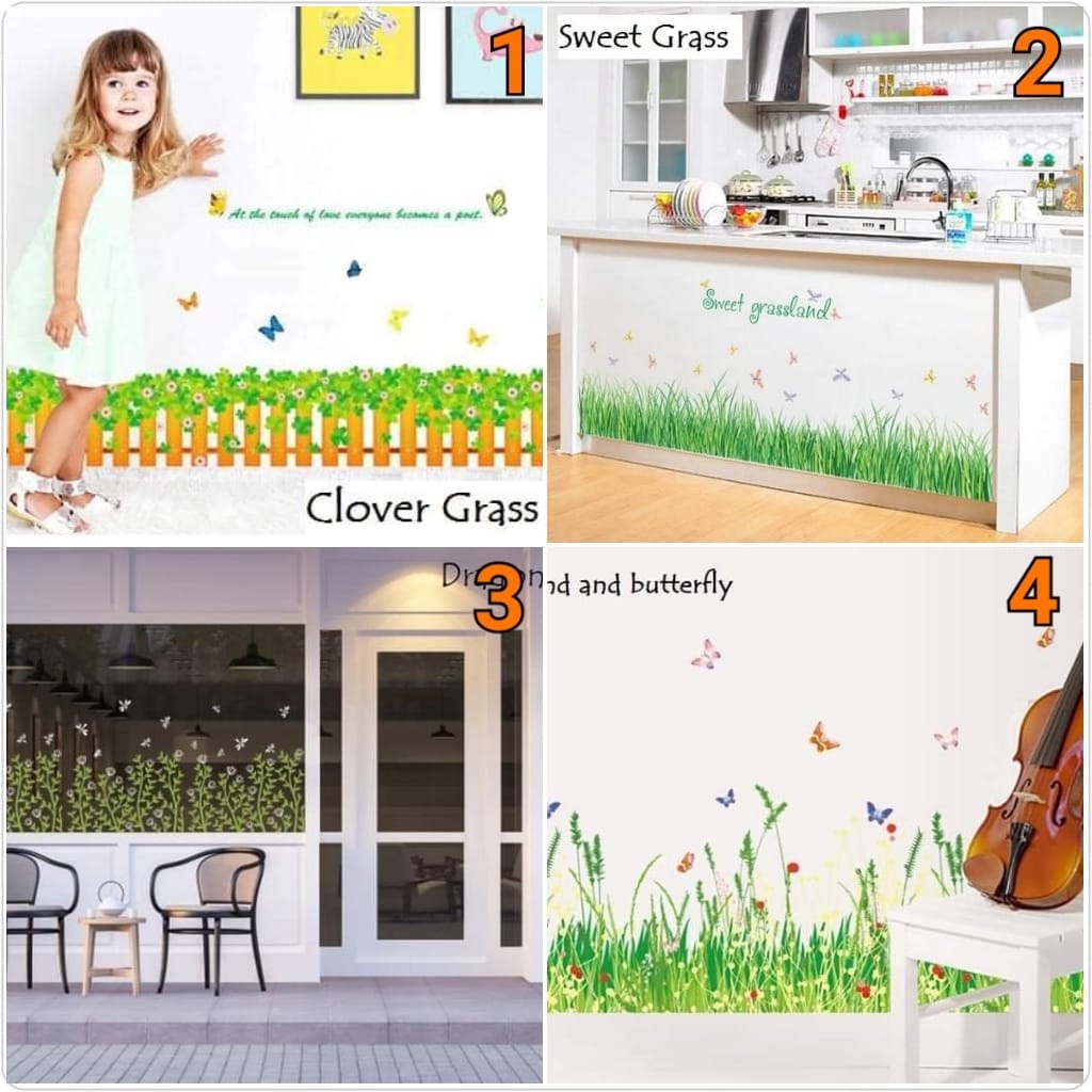 Wallsticker Dinding Sticker Ukuran 50x70 Motif Bunga Kupu Rumput dan Tanaman
