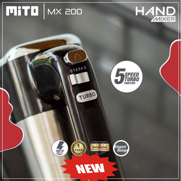 Mito Hand Mixer MX200 Pengocok Adonan Kue 5 Kecepatan Garansi Resmi