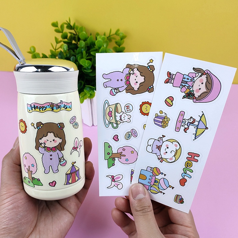 ღ Stiker Kartun Tahan Air Perekat InsulationGlass Cangkir Air Stiker PVC Lucu Anak Tangan Tenda Sticker Air Botol Stiker untuk Dekorasi kulkas Bagasi