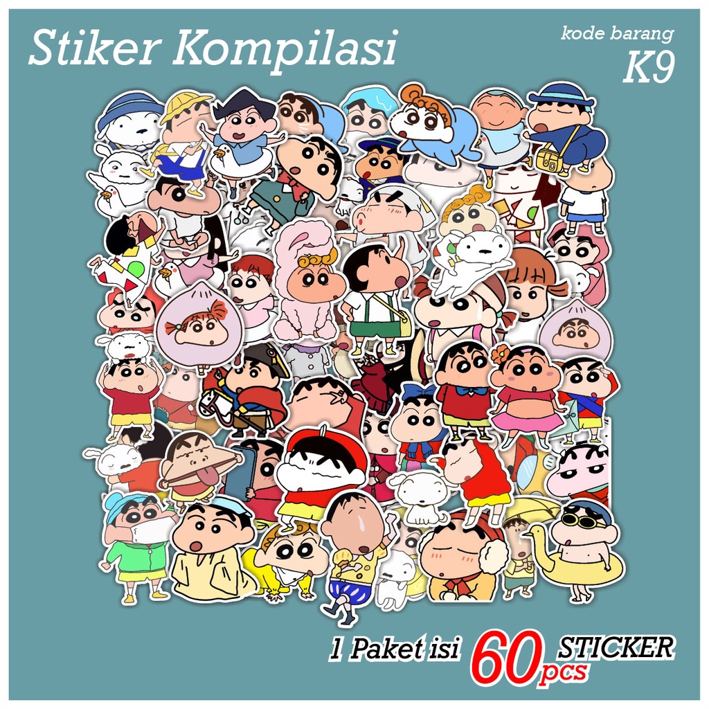 60 PCS STICKER KARTUN CRAYON SHINCHAN LUCU AESTHETIC - STIKER ANTI AIR UNTUK CASE TUMBLER LAPTOP KOPER HP SCRAPBOOK - K9