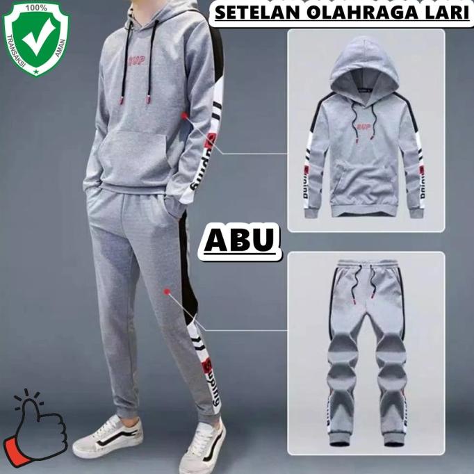 NEW Set setelan olahraga pria running baju celana training lari santai