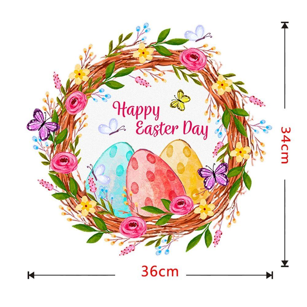 R-bunga Paskah Stiker Dinding Pesta Dekorasi Rumah Telur Kelinci Happy Easter Self Adhesive Door Sticker