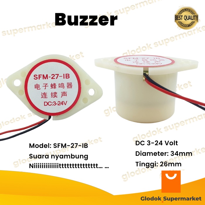 Buzzer SFM-27 Bazer Continous Alarm DC 3-24v Buzer Speaker Body Tebal