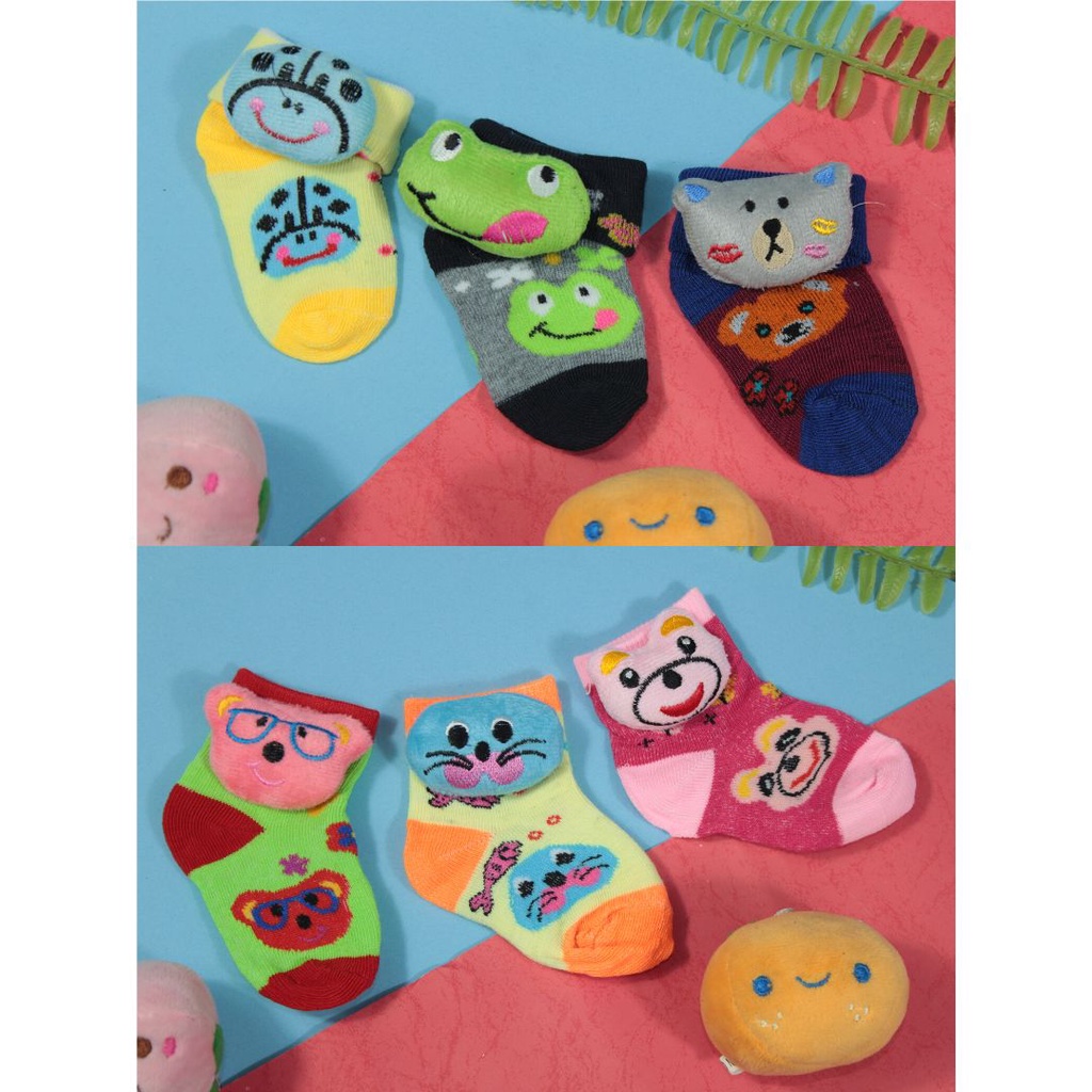 Kaos Kaki Bayi BONEKA / Kaos Kaki Bayi isi 3 /Kaos Kaki Newborn / Kaos Kaki 3in1 - Kaos Kaki Bayi Motif Boneka isi 3 Pasang - FB 34 FB 35 Supersock
