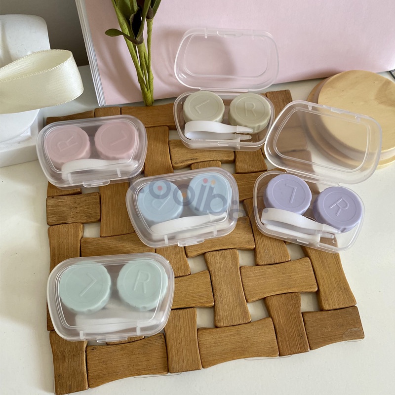 COOLBAR Travel Kit Mini Cute Warna Pastel Kotak Softlens Transparan / Tempat Soflens Case Transparant Softlen + Capitan + Tongkat/BB Tempat Softlens