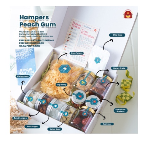 

Hampers Idul Fitri Lebaran Paket Lengkap Peach Gum 10 in 1 Free Kurma