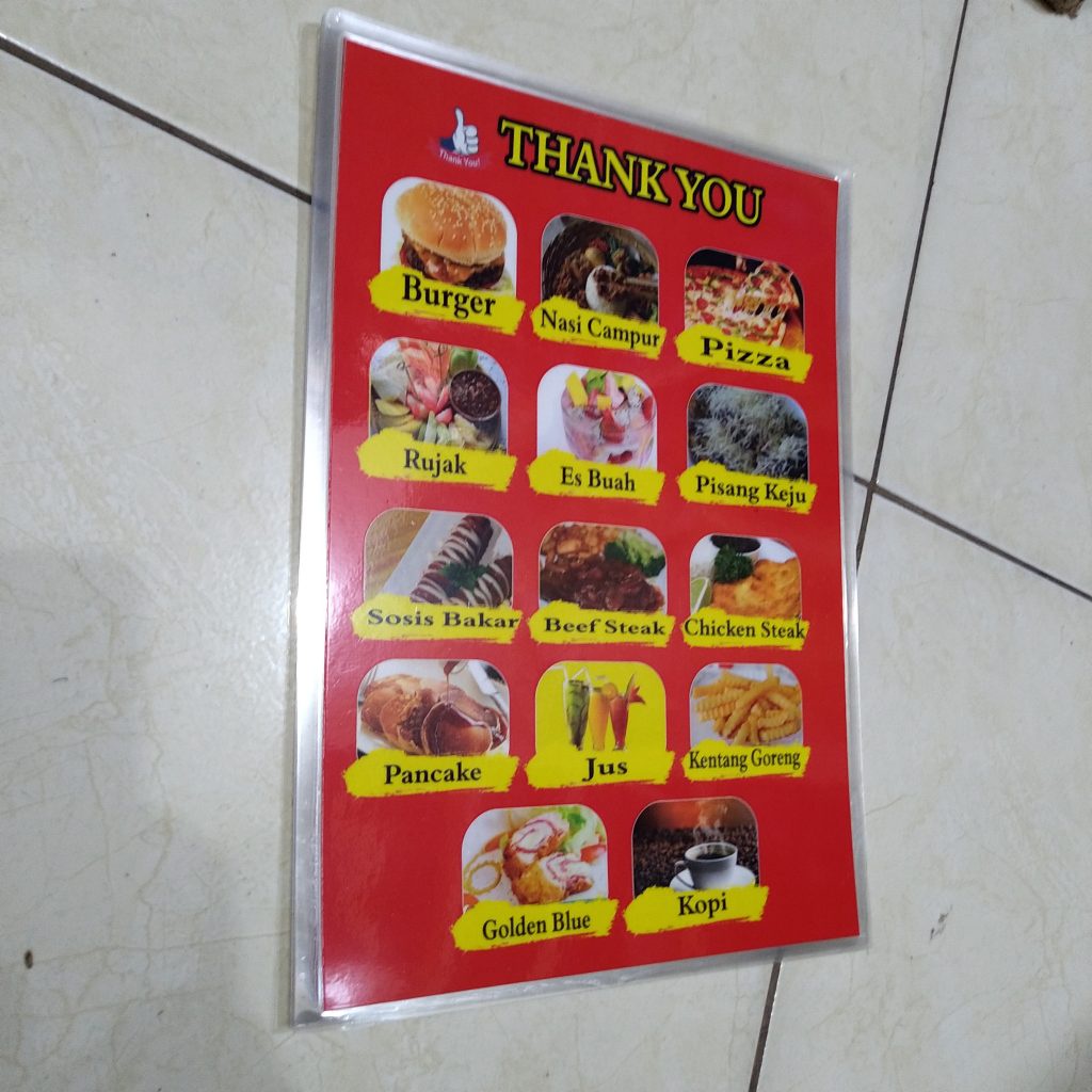 

CETAK MENU MAKANAN/MINUMAN BAHAN A4 + LAMINATING (FREE DESAIN)