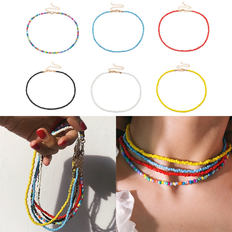 Kalung Choker Manik-Manik Warna-Warni Gaya Bohemia