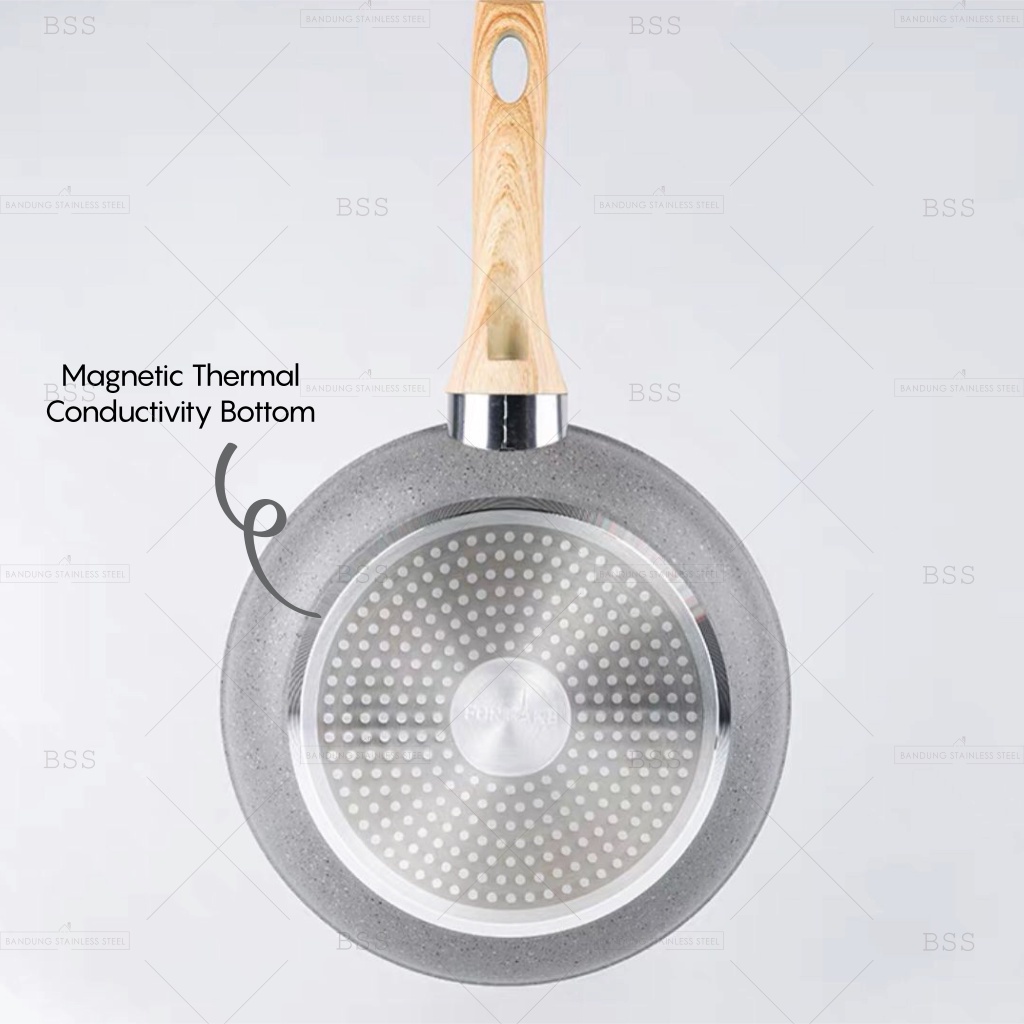 Frying Pan Frypan Fry Pan Teflon Penggorengan Non-Stick Wajan Kompor Induksi Anti Lengket Tebal 20cm 22cm 24cm 26cm Gagang Kayu