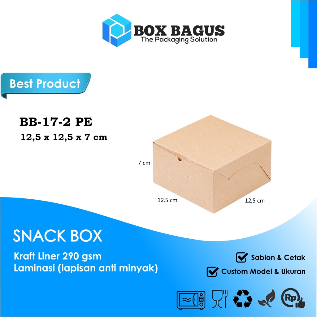 BOX DUS  12,5x12,5x7 KRAFT 290 GSM LAMINASI - KOTAK HAMPERS MAKANAN NASI ROTI KUE SNACK