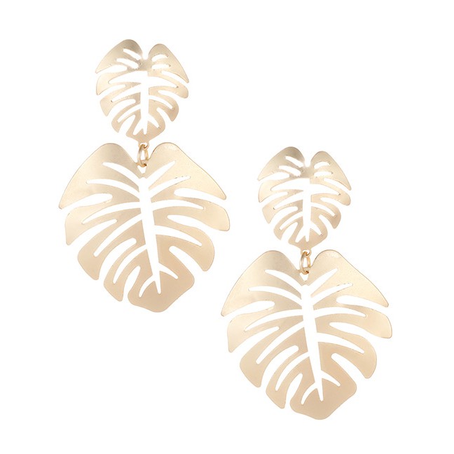 LRC Anting Tusuk Fashion Leaf Shape Decorated Earrings