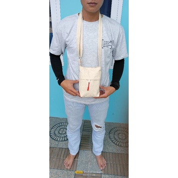 sling Bag Tas Slempang Mini Pocket Kanvas Cream