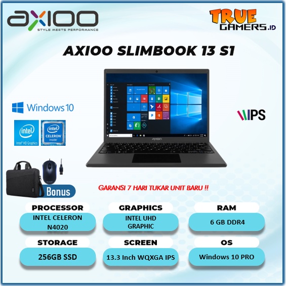 LAPTOP AXIOO SLIMBOOK 13 S1  N4020 6GB 256SSD  W10PRO 13.3QHD 2.5K