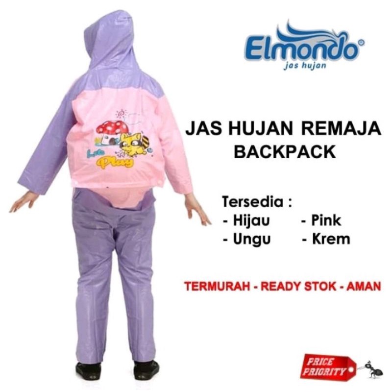 jas hujan anak remaja Back pack Elmodo 606 ada tempat tas di bagian belakang termurah,terlaris