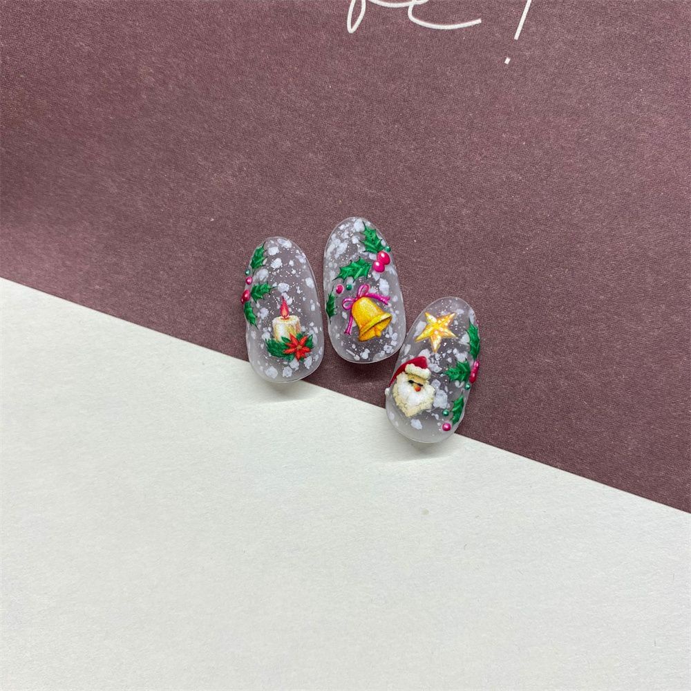 Mxbeauty Stiker Kuku Motif Kartun Snowman / Santa Claus / Natal 5d Untuk Dekorasi Nail Art / Manicure Diy