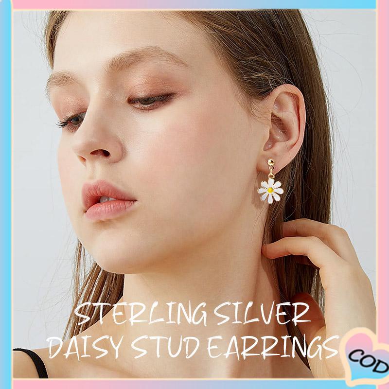 COD❤️925 Silver Daisy Earrings Fashion Anting Pejantan Bunga Matahari Manis Segar-A.one