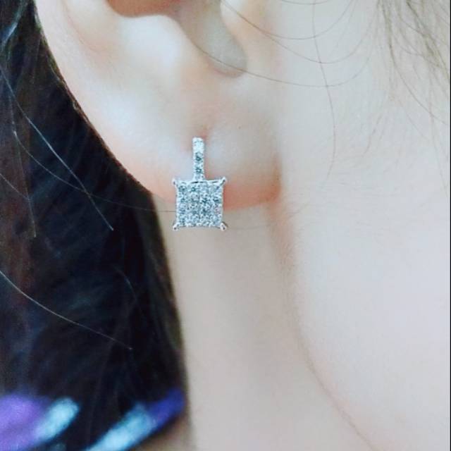 Anting jepit fashion wanita remaja dan dewasa  kotak perak asli 925/silver lapisan emas putih murni.