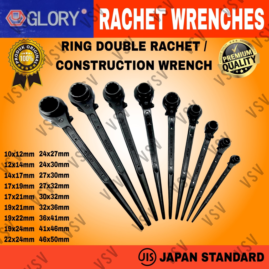 Kunci Ring Double Rachet 22x24mm Kunci Skafolding Construction Wrench Sok Rachet