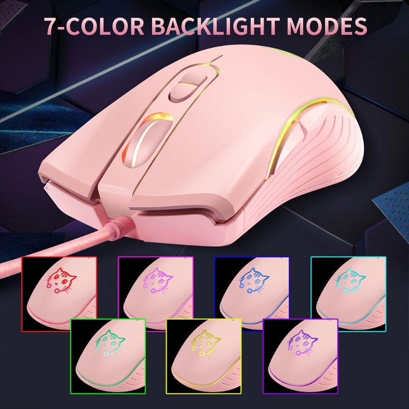 Mouse Gaming Kabel Motif Kucing Pink DPI Adjustable 800-1200-1600-2400 RGB Backlight Mouse Gamer Ergonomis Kartun Lucu 6kancing Mouse Untuk PC Notebook