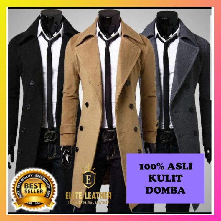 Jaket kulit pria kulit domba asli kualitas super model jas panjang ori EL132