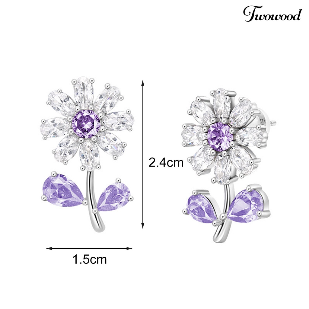 1 Pasang Anting Stud Desain Bunga Krisan Kecil Aksen Berlian Imitasi Untuk Aksesoris Perhiasan
