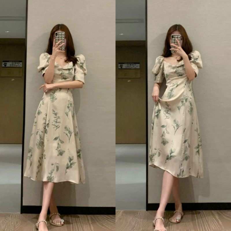 Autumn Print Silky Midi Dress