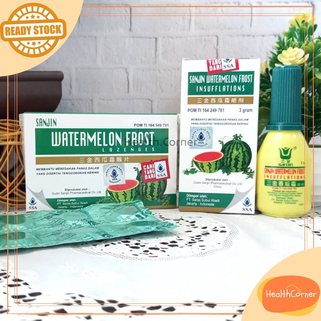Sanjin Watermelon Frost Insufflations / Lozenges - Permen / Bubuk Obat Herbal Sariawan, Radang Tenggorokan Kering, Panas Dalam, Batuk
