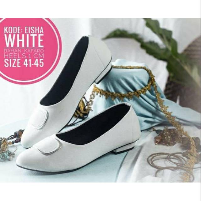 Eisha White Shoes | Sepatu Wanita Big Size Jumbo Flat Heels Ukuran Besar 41 - 45