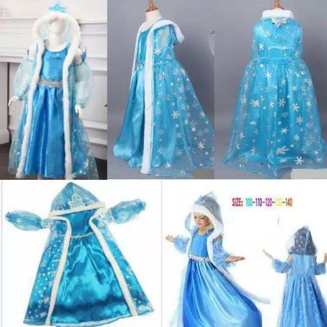 TBI Kostum Frozen 3 in 1 Gaun Beku Elsa Anna Disney Dress Princess Cosplay